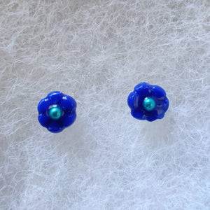 Blue Flower Metal Free Hypoallergenic Studs with Hypoallergenic Plastic Posts