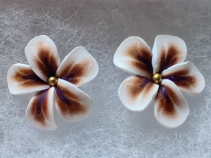 Gold, White and Purple Flower Metal Free Studs with Hypoallergenic Plastic Posts
