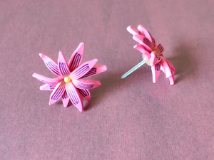 Pink and purple aster flower shaped stud earrings