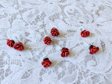 Load image into Gallery viewer, Four pairs of red and black rose flower earrings
