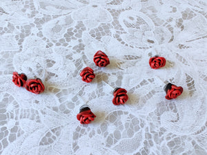 Four pairs of red and black rose flower earrings