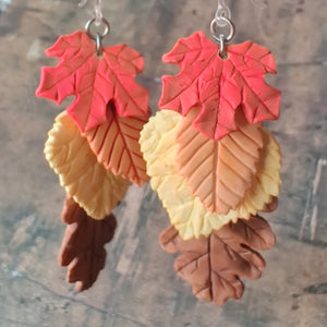 Four Fall Leaves Hypoallergenic Statement Earrings