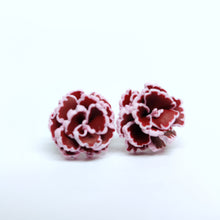 Load image into Gallery viewer, Burgundy Carnation Flower Metal Free Stud Earrings with Hypoallergenic Plastic Posts
