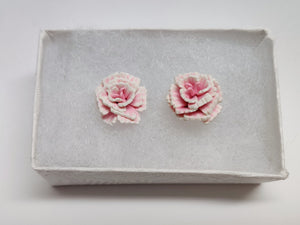 Pink Carnation Flower Metal Free Stud Earrings with Hypoallergenic Plastic Posts