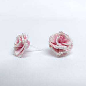 Pink Carnation Flower Metal Free Stud Earrings with Hypoallergenic Plastic Posts