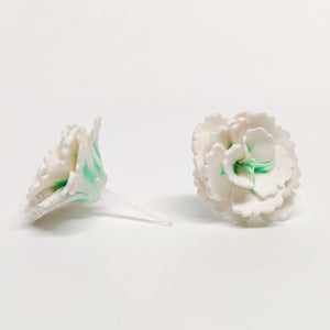 White and Mint Carnation Flower Metal Free Stud Earrings