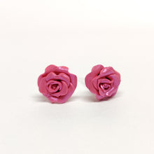 Load image into Gallery viewer, Pink Rose Metal Free Stud Earrings with Hypoallergenic Plastic Posts

