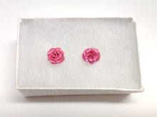 Load image into Gallery viewer, Pink Rose Metal Free Stud Earrings with Hypoallergenic Plastic Posts
