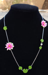 Asymmetrical Pink Waterlily Necklace