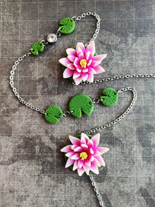 Asymmetrical Pink Waterlily Necklace