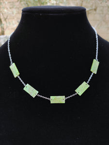 Five Bar Faux Jade Necklace with Stainless Steel Chain