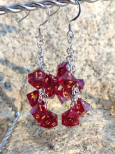 Load image into Gallery viewer, Transparent Purple RPG Dice Earrings - 7 Dice Dangle
