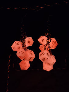 Glowing Pink RPG Dice Earrings - 7 Dice Dangle